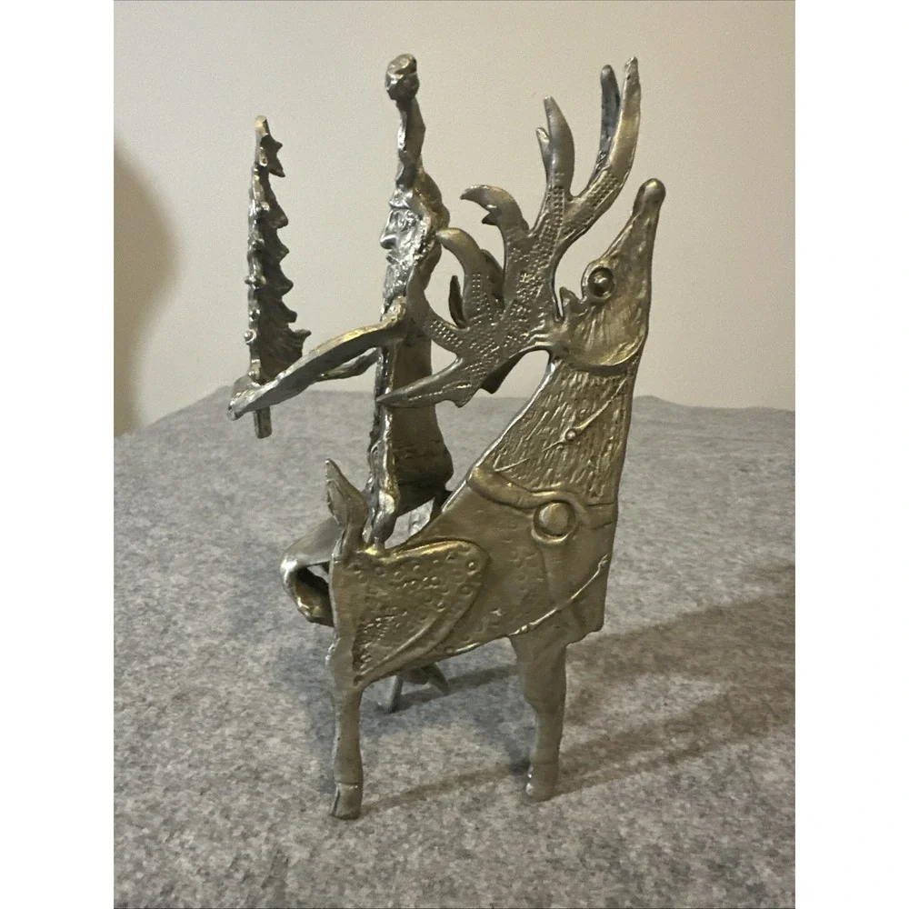 Pewter Santa with Deer and Tree By Don Drumm Home Decor Retired Signed